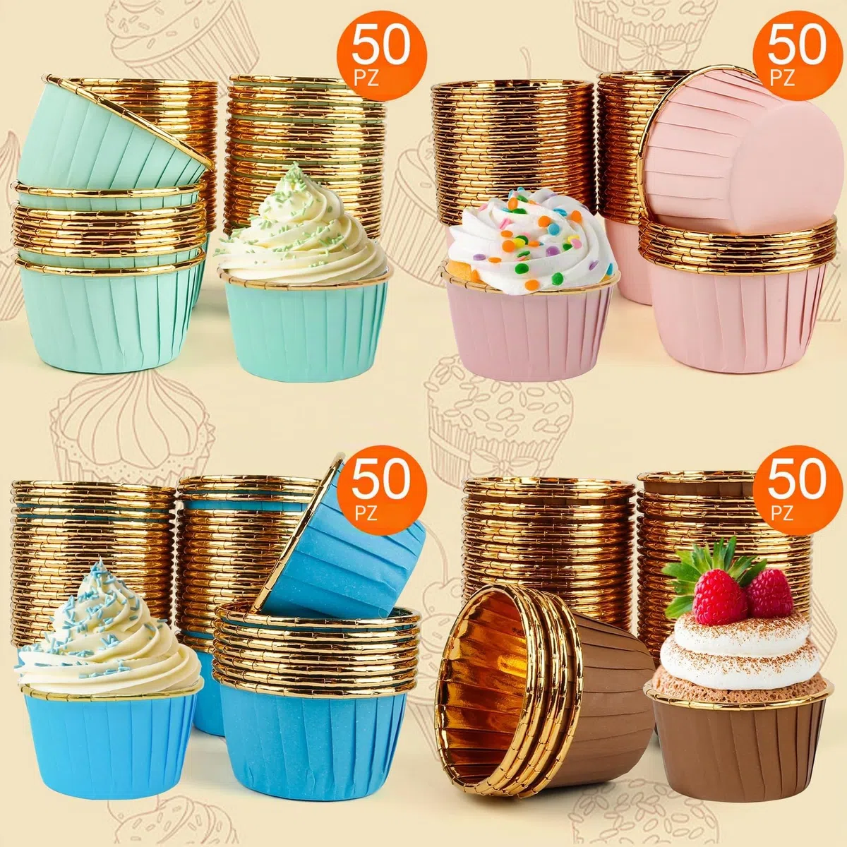 Pirottini per Muffin e Cupcake - 200 Pezzi in Alluminio e Carta - Stampi per Pasticceria e Dolci - Ideali per Feste