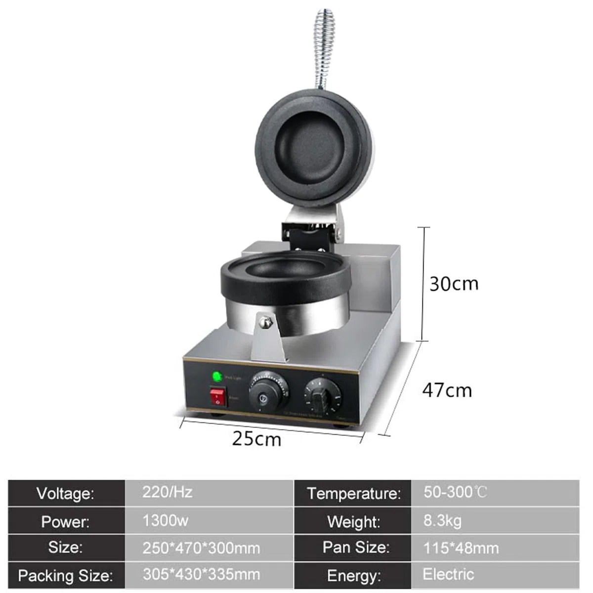 Maker di waffle di hamburger commerciale, 1300 W Stick Electric Panini Press Machine di hamburger 50-300 ℃ Controllo a temperatura Riscaldamento a doppia faccia da 5 minuti Guppa