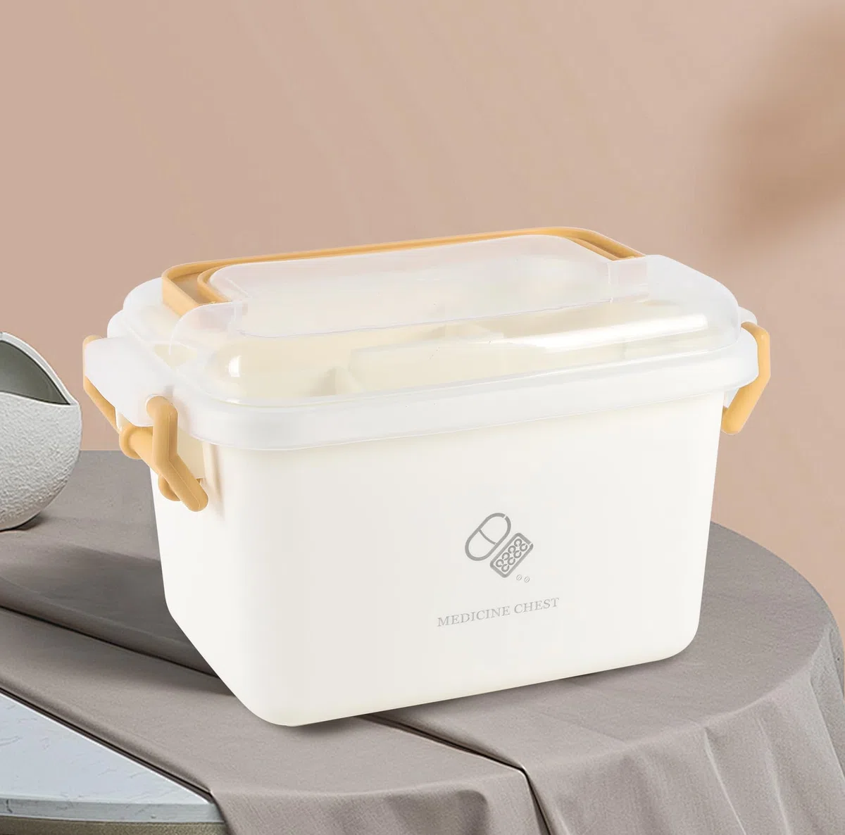 Scatola medica in plastica con manico e inserto, contenitore di primo soccorso con coperchio a clip, organizer per medicinali, unguenti e cerotti, 23 x 16 x 14 cm, impilabile e senza BPA