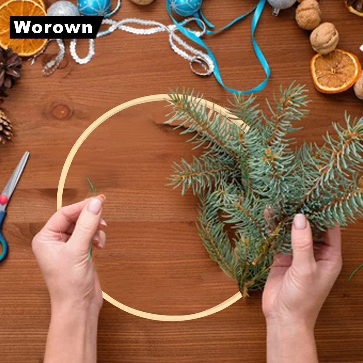 Worown 2 Pezzi Cerchio in Legno di Bambù, Anelli in Bambù per Artigianato 30cm - Ghirlanda Nuziale fai-da-te & Decorazione Parete & Cerchi per Acchiappasogni