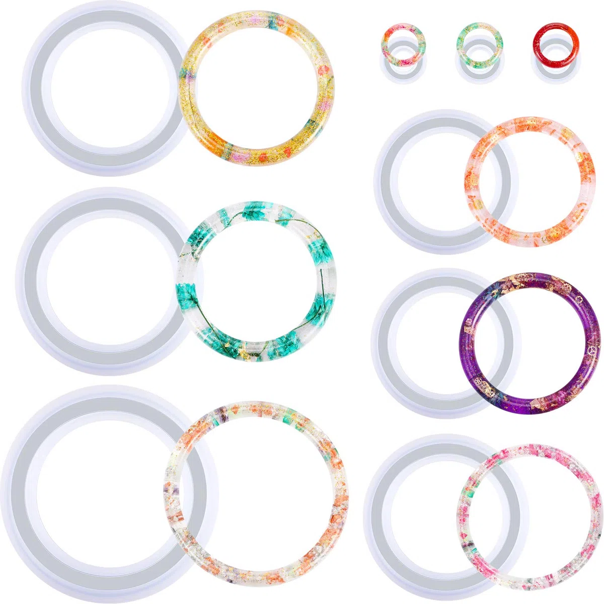 9 stampi per braccialetti epossidici 54 mm 58 mm 60 mm 70 mm 80 mm 90 mm e anello in resina 16 mm 17 mm 18 mm anello in silicone per gioielli fai da te