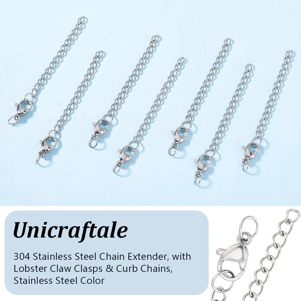 UNICRAFTALE 30 pz 55mm di Lunghezza 304 Catene in Acciaio Inox Estensori per Catena Barbazzale con Fermagli Ad Artiglio di Aragosta Estensione Anello di Salto Aperto per Creazione di Gioielli Collane