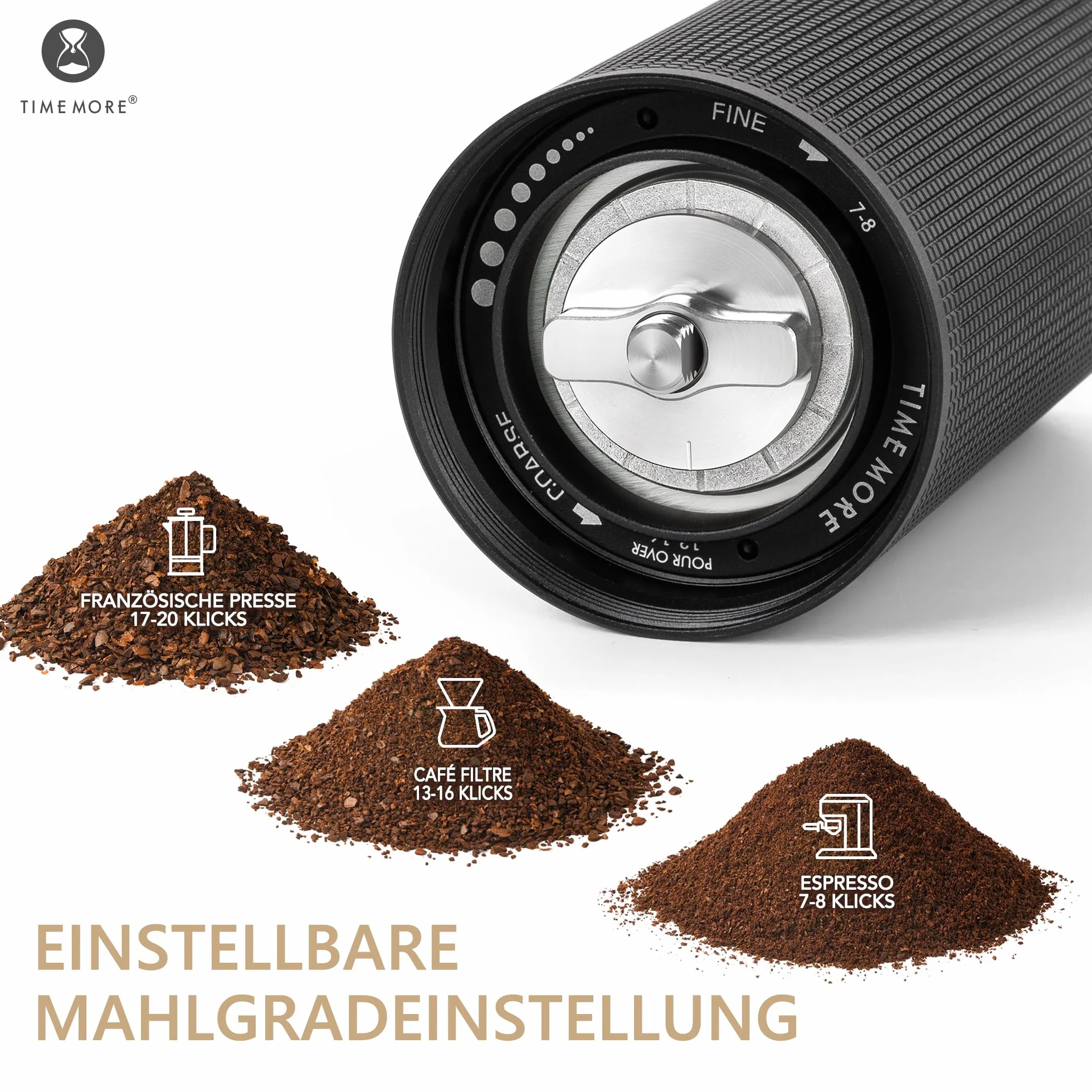 TIMEMORE Chestnut C3s PRO, macinacaffè manuale, corpo interamente in metallo integrato, bava conica S2C in acciaio inox, impugnatura pieghevole, per caffè espresso o French Press, nero