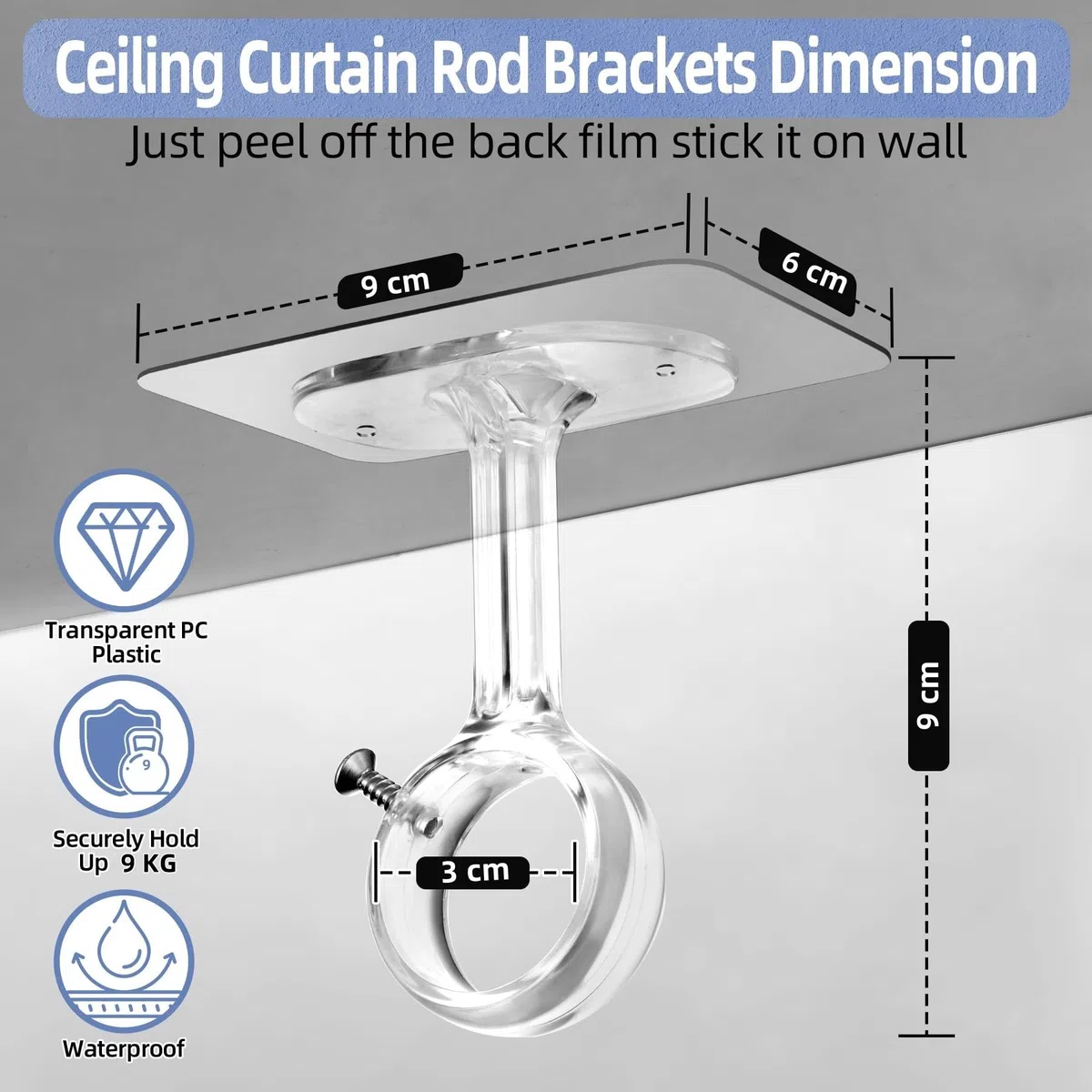 Staffa da Soffitto Estensibile per Tende, Barre per Tende da 32 mm, Montaggio Senza Fori con Viti, Ideale anche per Aste Doccia, Tendaggi per Porte e Armadi (4 pezzi, Trasparente)