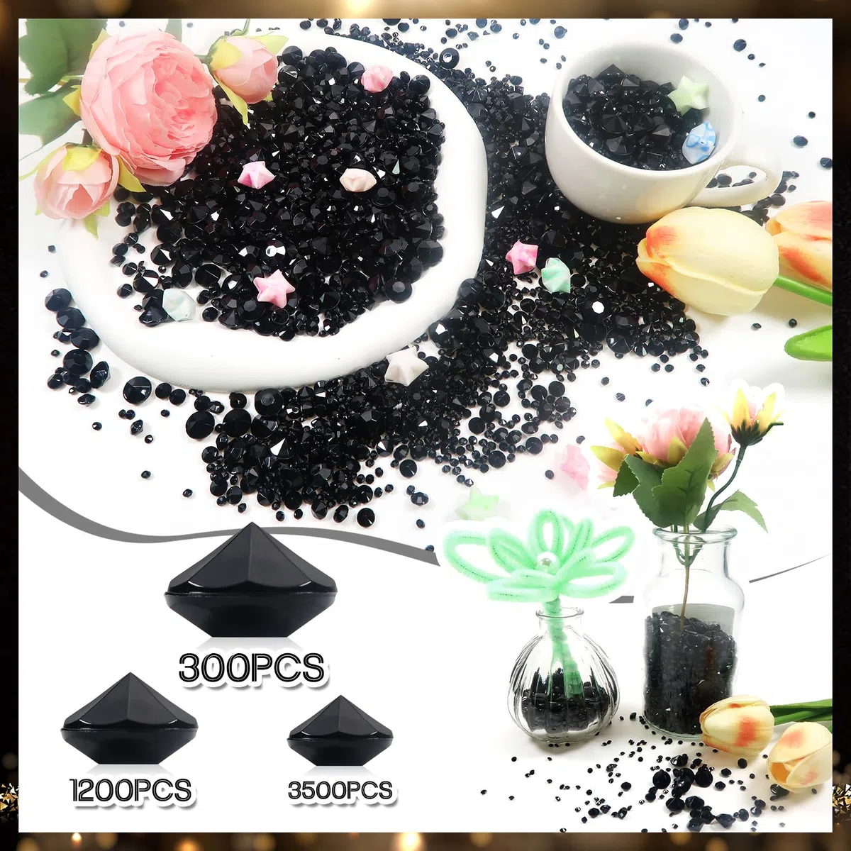 TOAOB 5000 Pezzi Cristalli Decorativi Dispersione Nero Acrilico Dimensioni Coriandoli per Vasi Matrimonio Feste Compleanni Artigianato Decorazioni Tavoli 3 mm 6 mm 10 mm