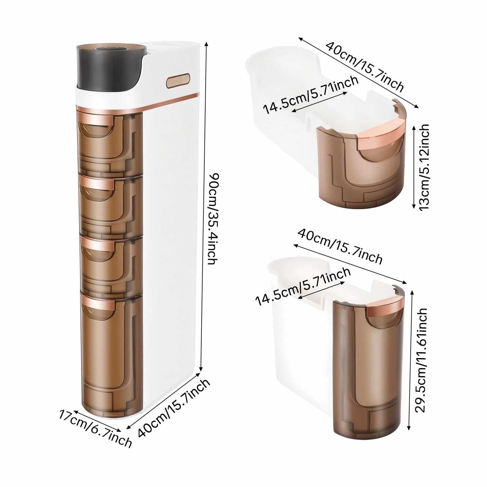 Armadietto mobile da bagno sottile con 4 cassetti, piattaforma superiore con 3 scomparti