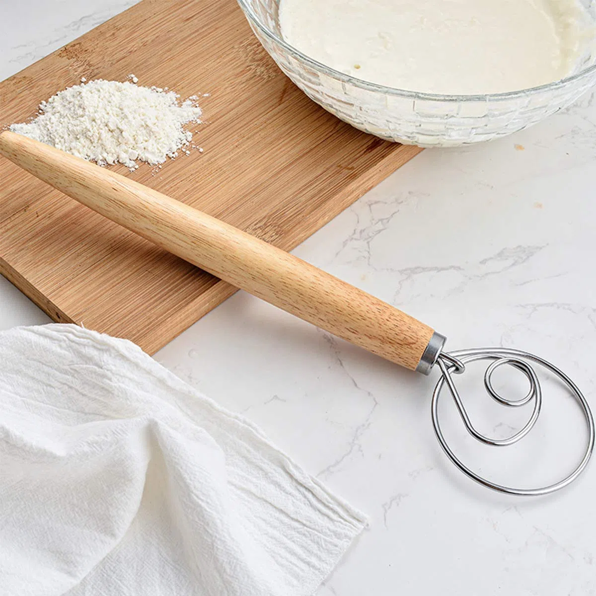 Professional Danish Dough Whisk, DBAILY 3pcs Frusta Pasta Danese Manico in Legno Fruste da Cucina in Acciaio Inox per Cuocere Torte Dessert Acida Pizza Pasticceria