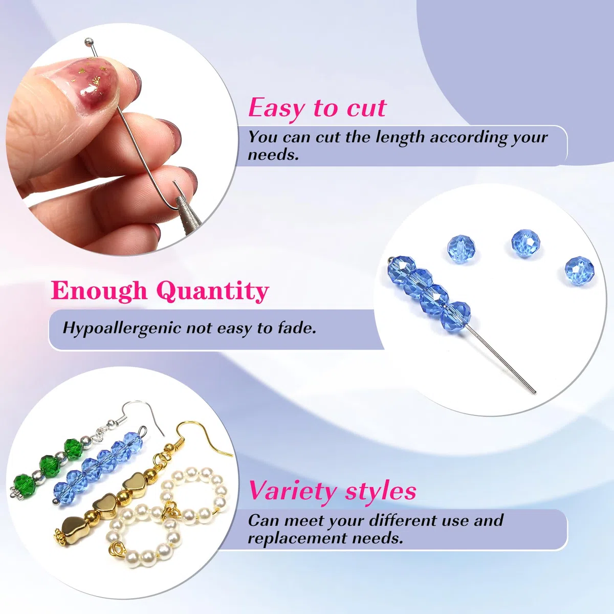 TOAOB 750 Pezzi Chiodini Testa Pins Piatta Occhio Spilli Acciaio Inossidabile Spillo Dritti 20mm a 50mm Pin per Creazione di Gioielli Fai da Te Collane Orecchini Bracciali Oro e Argento