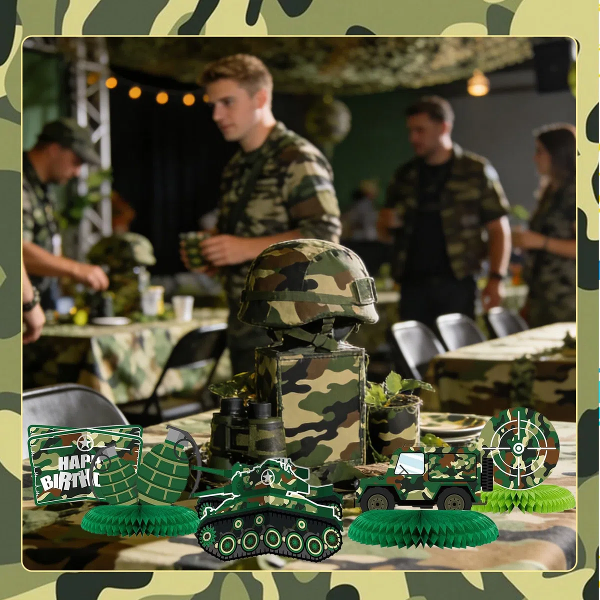 9 Pezzi Decorazioni Militari per Festa A Tema Camouflage Centrotavola A Nido D’Ape per Compleanni di Ragazzi, Ragazze, Baby Shower E Rifornimenti per FESTIVITÀ