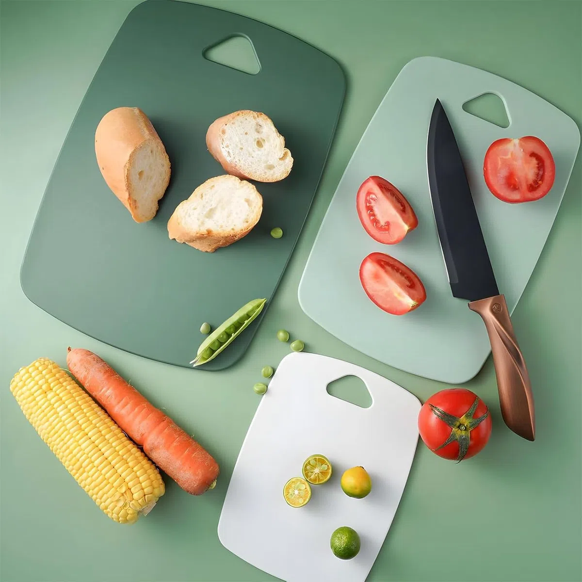 Set di 3 taglieri da cucina – Senza BPA, lavabili in lavastoviglie, con foro per appendere, antiscivolo, per carne, verdure, frutta, 3 dimensioni