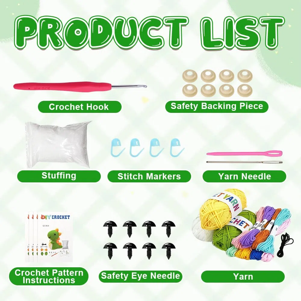 Gobesty Kit Uncinetto Principianti, Carino Uncinetto Set con Accessori, DIY Crochet Kit per Adulti e Bambini, Ideale Come Regalo, Hobby Creativi Adulti (Api/Dinosauri/Balene/Unicorni)