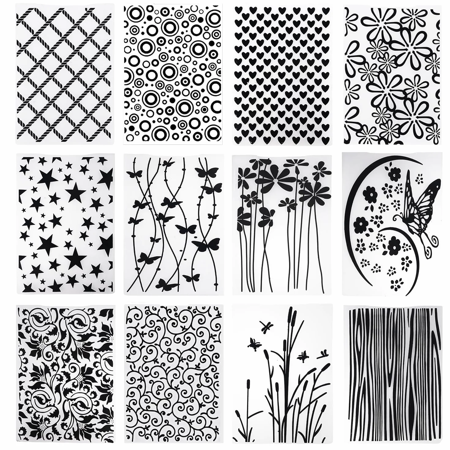 Confezione da 12 cartelline per goffratura, cartine in plastica, cartine per goffratura, cartine trasparenti, per la creazione di biglietti, album fotografici, scrapbooking, decorazione (erba