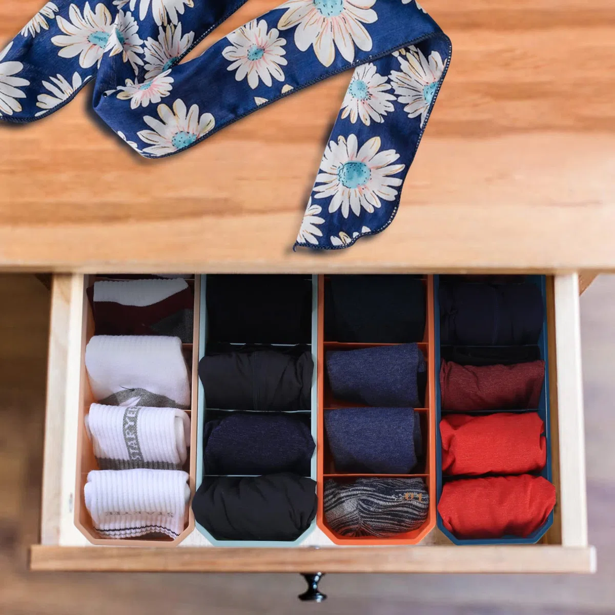 Fulushouxi 4 Pezzi Organizer Cassetti, Contenitori per Calzini Biancheria Intima, Organizzatore per Cassetti Armadio, Divisori per Cassetti Casa, Reggiseni, Calzini, Mutandine