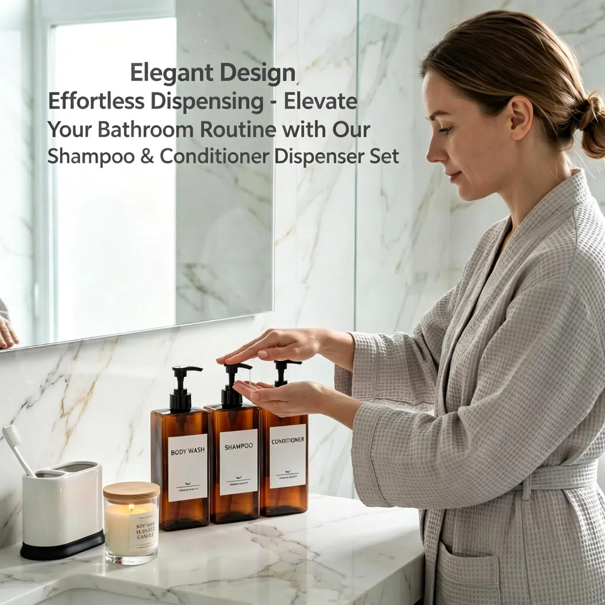 Set di dispenser per shampoo e balsamo, confezione da 3 flaconi ricaricabili per shampoo e balsamo con etichette, dispenser di sapone da 500 ml, dispenser per doccia, bottiglia quadrata a pompa per
