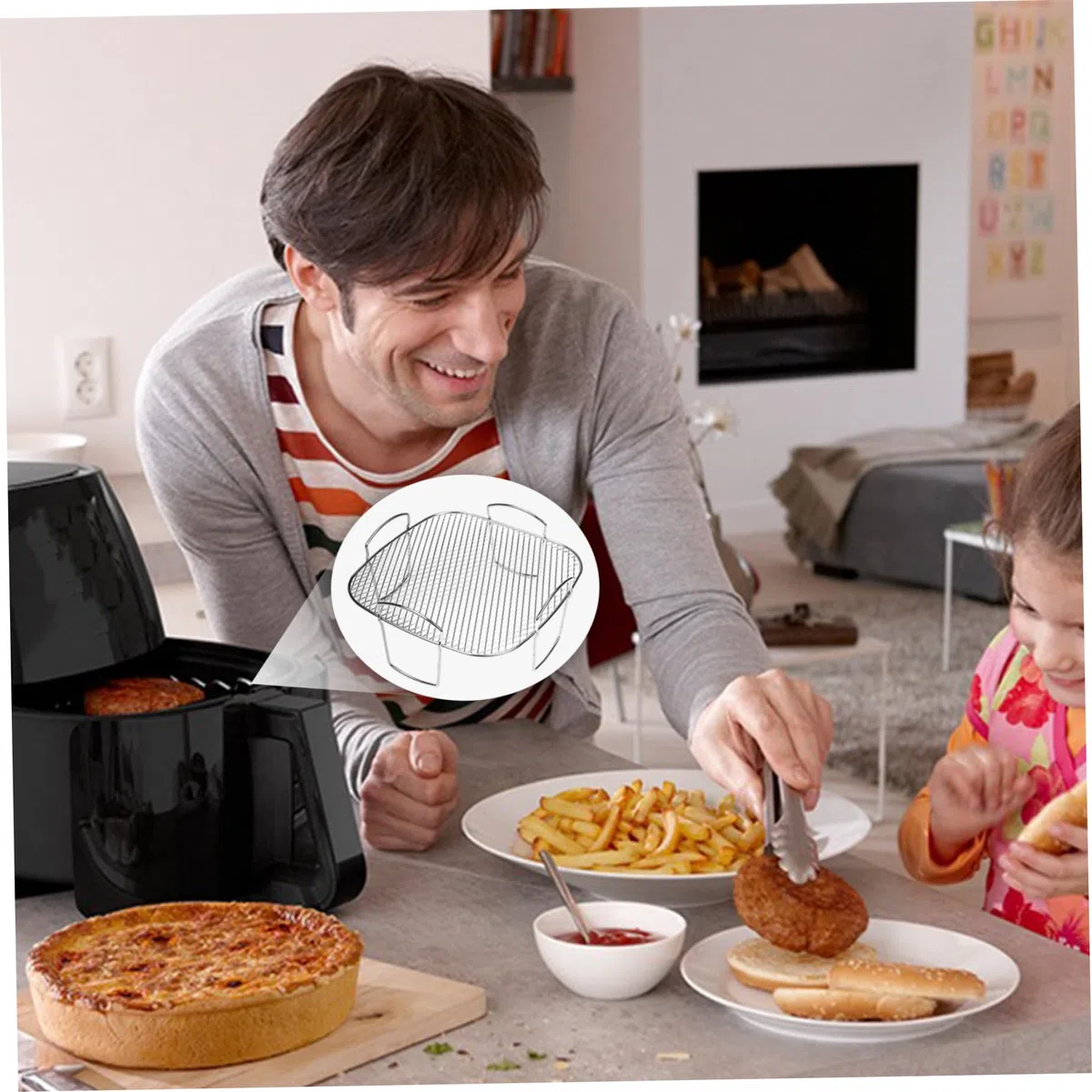 Griglia per friggitrice ad Griglia per Barbecue in Acciaio Inossidabile da 8 Pollici con 4 Gambe Supporto per friggitrice Multiuso per Forno per arrosti Accessori per ad a