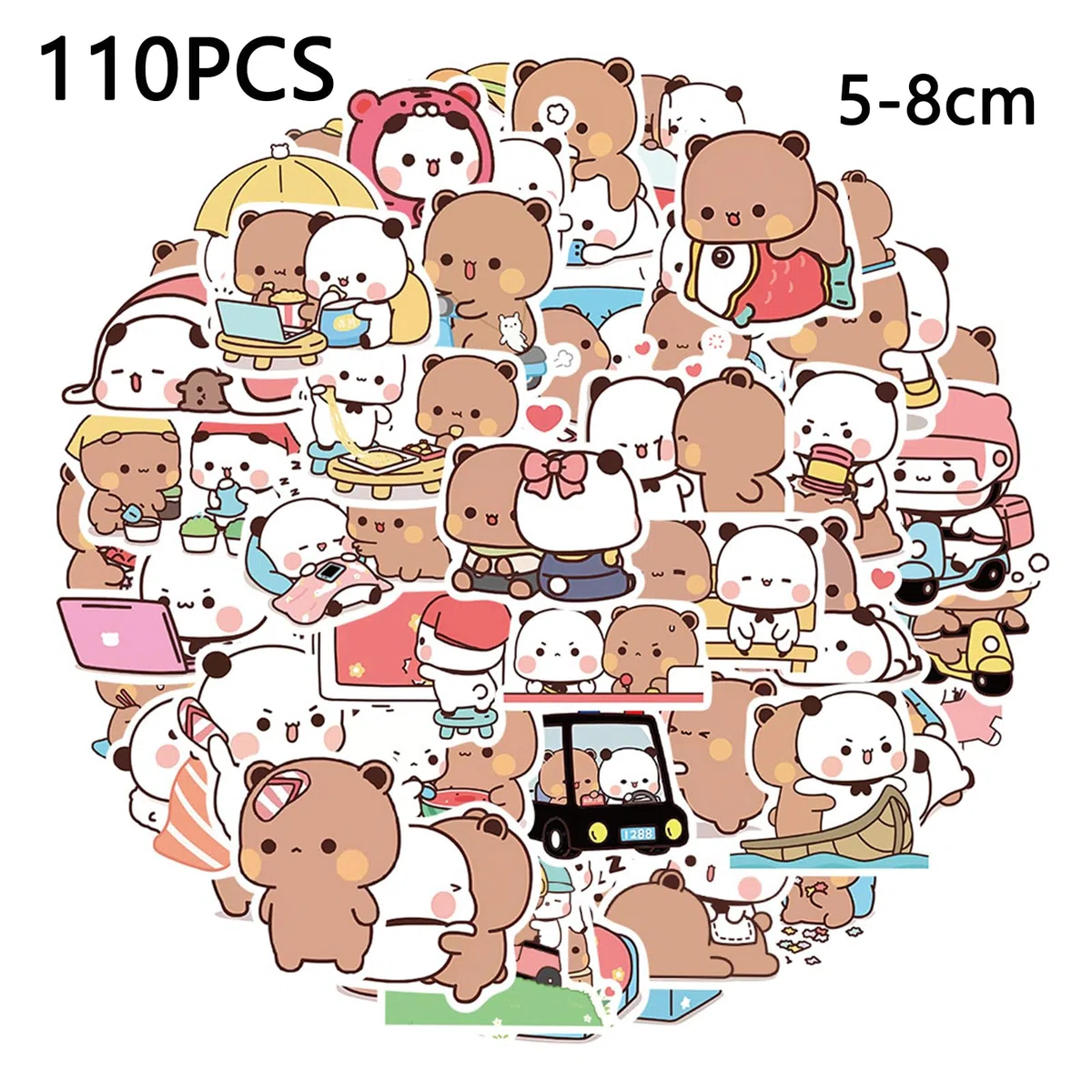 110 Pezzi Adesivi Bubu Dudu per bambini, Dudu Bubu Simpatica Decorazione, Cartone Animato Panda Adesivi impermeabili, Decorazione per laptop, skateboard, scrapbook, borraccia, bambini