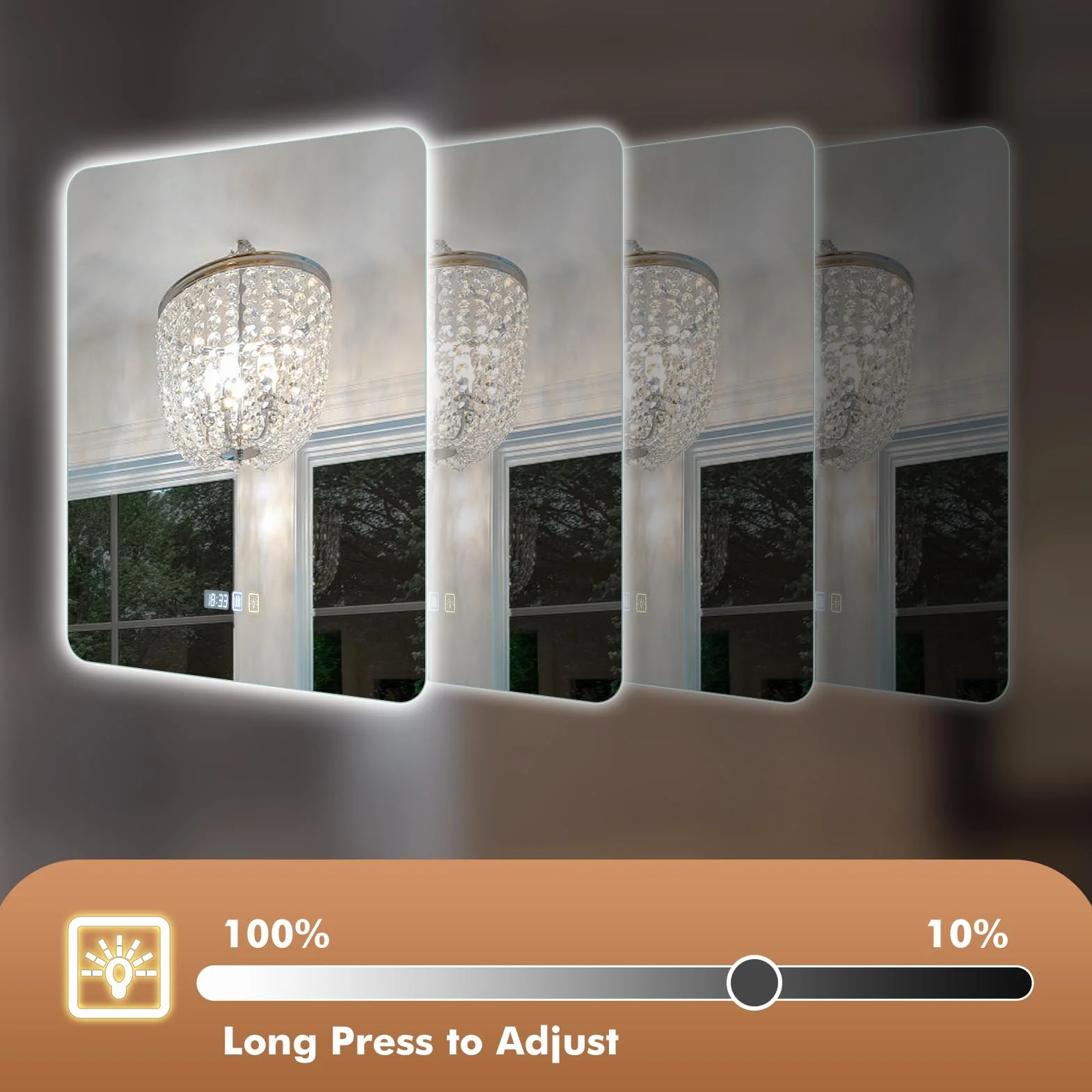 Viugreum Specchio da bagno a LED con illuminazione, 80 x 60 cm, anti-appannamento, specchio da parete, specchio da bagno, 3 colori di luce, specchio regolabile con illuminazione, interruttore touch