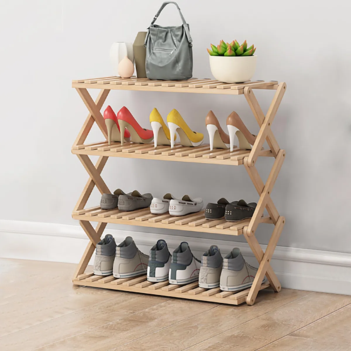 Scarpiera pieghevole in bambù, multistrato in legno, non necessita di installazione, salvaspazio, economico, pieghevole per scarpe