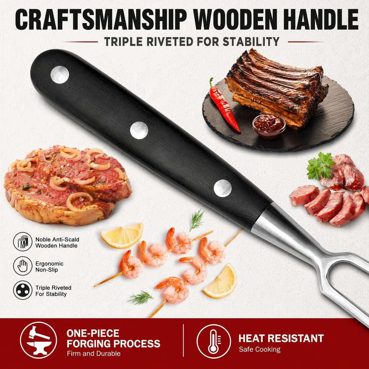 Forchetta da carne in acciaio inox con manico – Forchetta trinciante da 30 cm, Forchetta da portata professionale multifunzionale per barbecue, cucina, tacchino, arrosto cena