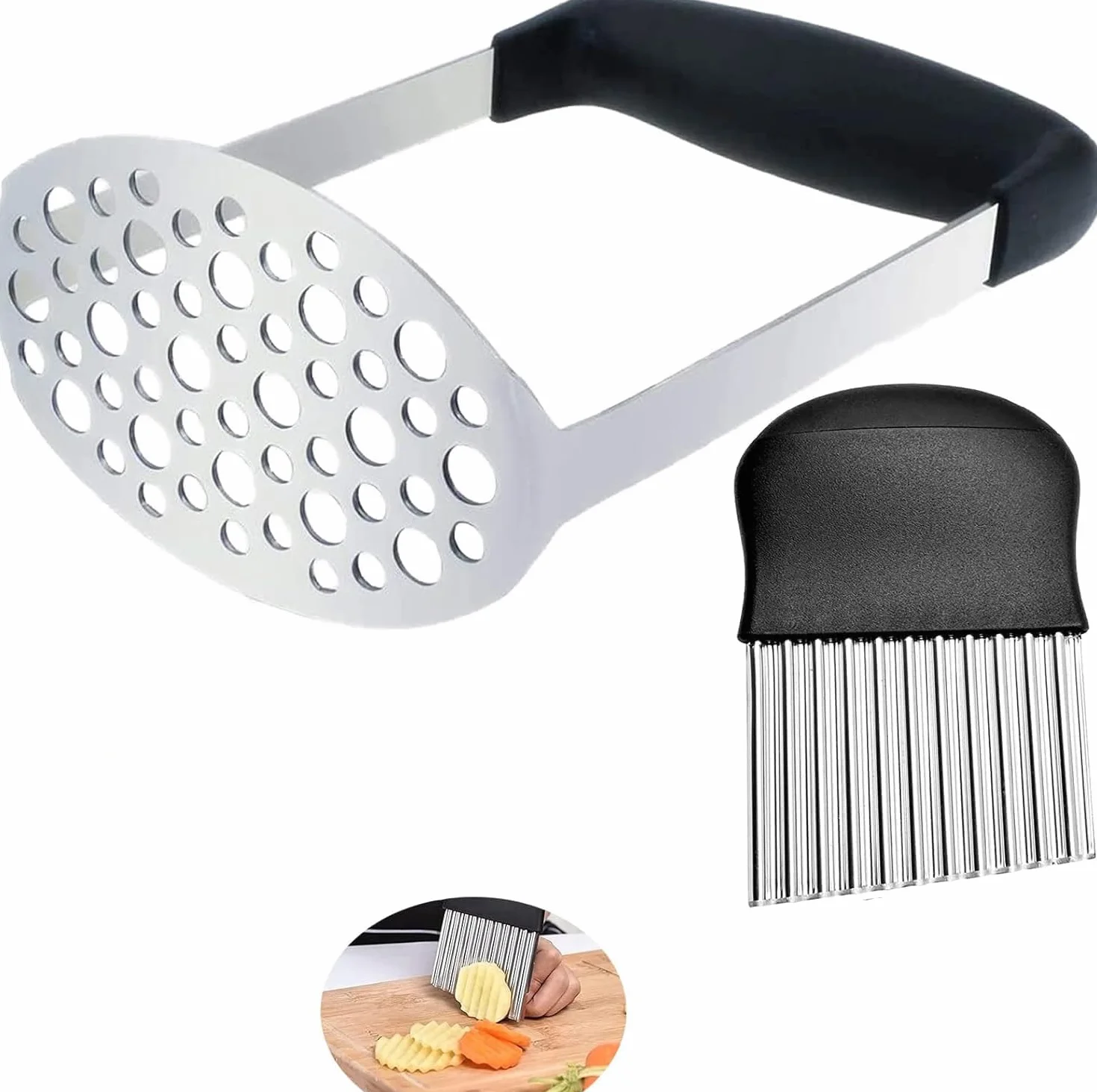 Schiacciapatate in Acciaio Inox, Passaverdura con Manico in Silicone Antiscivolo,inossidabile e schiacciapatate/schiacciapatate con taglierina a spirale, per Frutta e Verdure