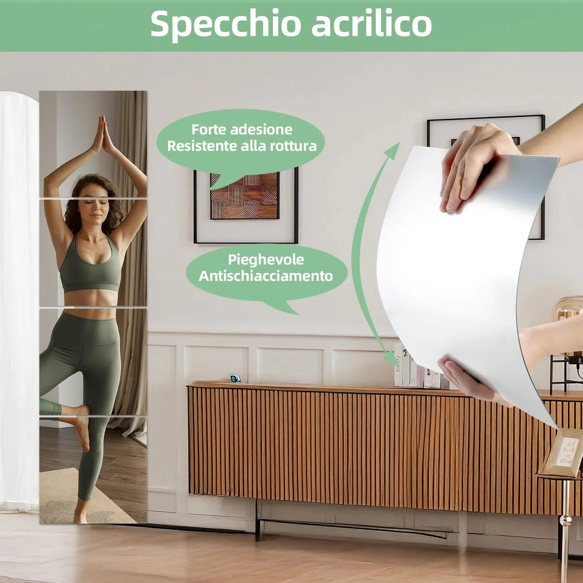 4 Pezzi Specchio Adesivo da Parete 30x30cm, Pellicola Specchio Acrilica, Specchio Autoadesivo per Bagno Soggiorno Camera Armadio