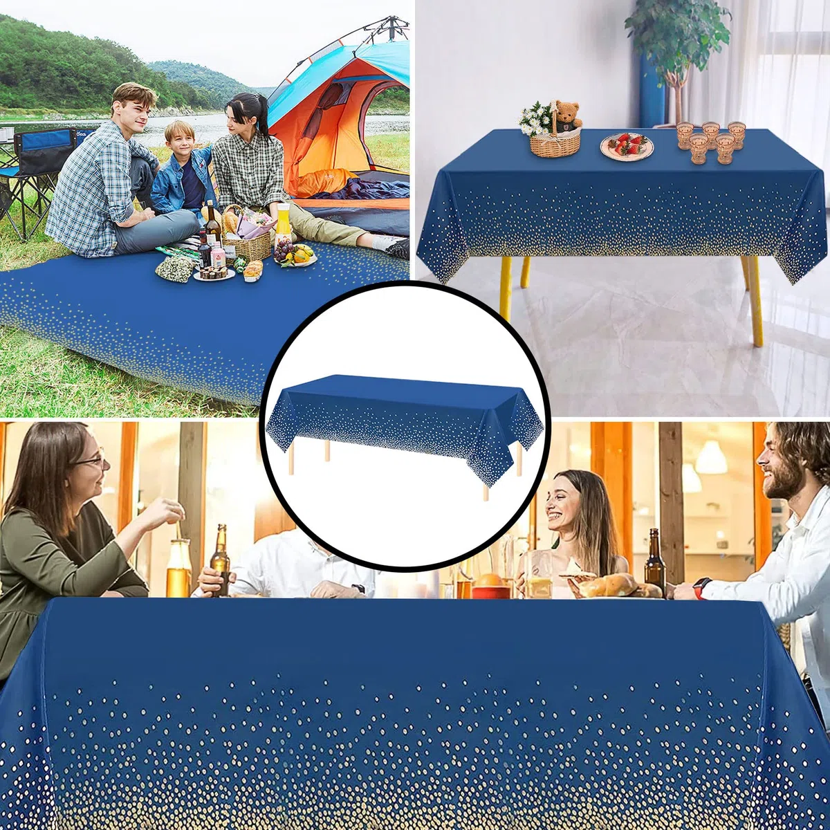 3 tovaglie per compleanni, feste, compleanni, 137 x 274 cm, blu per feste, picnic, laurea