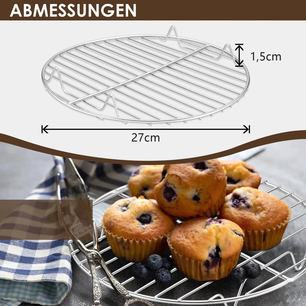 Herogo Griglia di raffreddamento per torte, 2 pezzi, in acciaio inox, rotonda, griglia di raffreddamento per il raffreddamento, cottura a vapore, antiruggine e bordo liscio, lavabile in lavastoviglie,