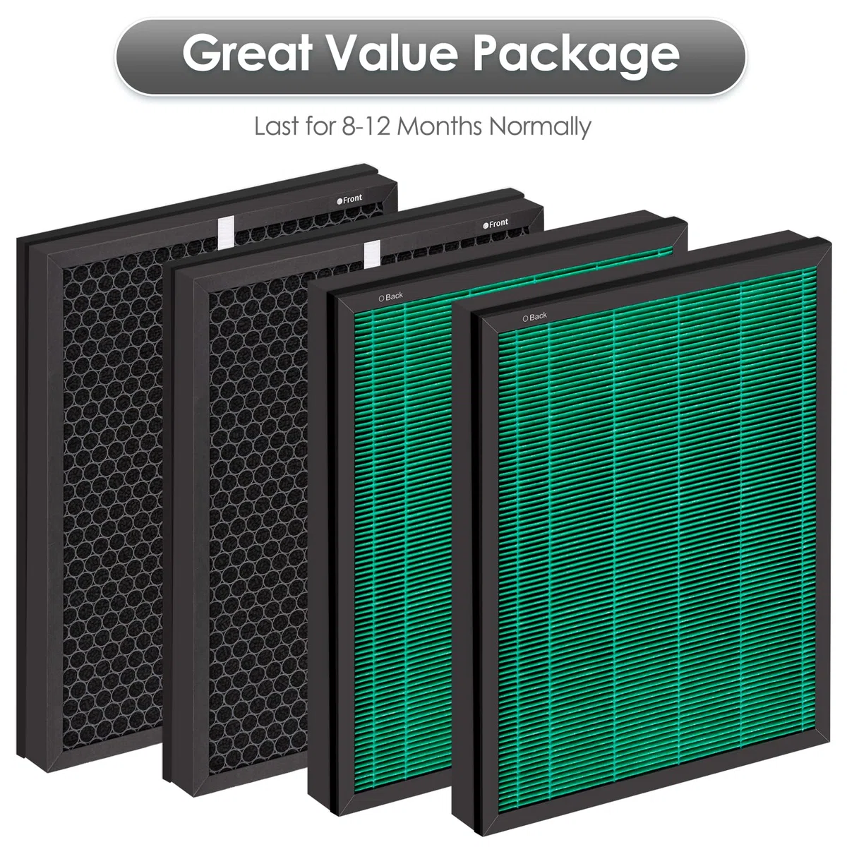 (4 pezzi) Airmega 400 filtri di ricambio per purificatore d'aria Coway Airmega 400, Max2 400 400S 400 (G) 400S (G), Max2 Green True HEPA e filtri ai carboni attivi, AP-2015-FP, 2 set, parte # 3111735