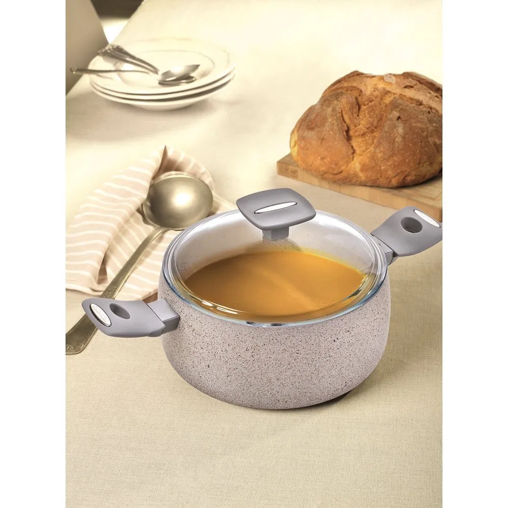 Moneta Mammola Artech Stone Casseruola 24 cm con Coperchio, 5.9 Litri, Alluminio