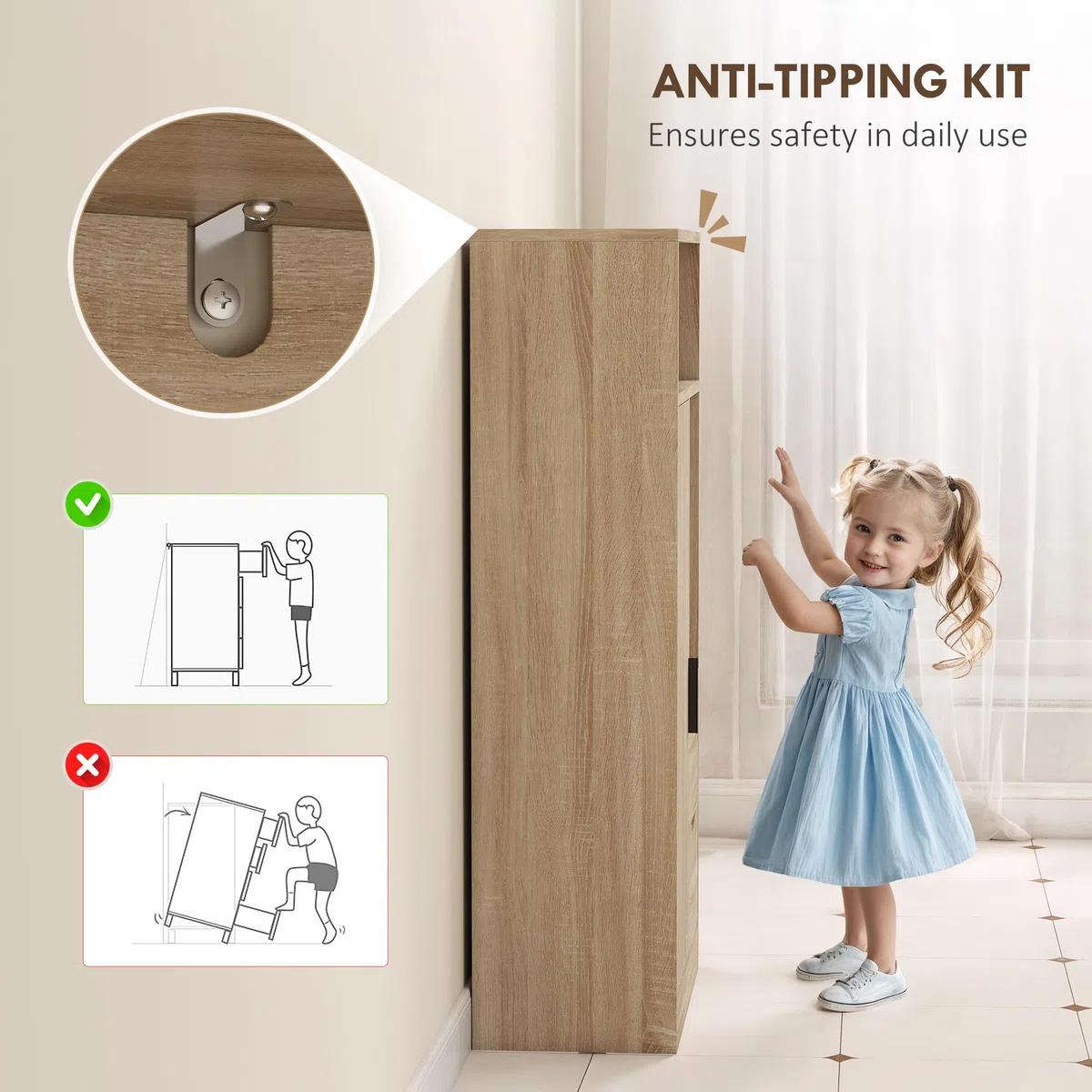 HOMCOM Mobiletto Bagno Salvaspazio Slim, Mobile Bagno con 2 Cassetti, Ripiani Regolabili a 3 Livelli e Armadietto, Stile Nordico, 50x25x100 cm, Legno Naturale