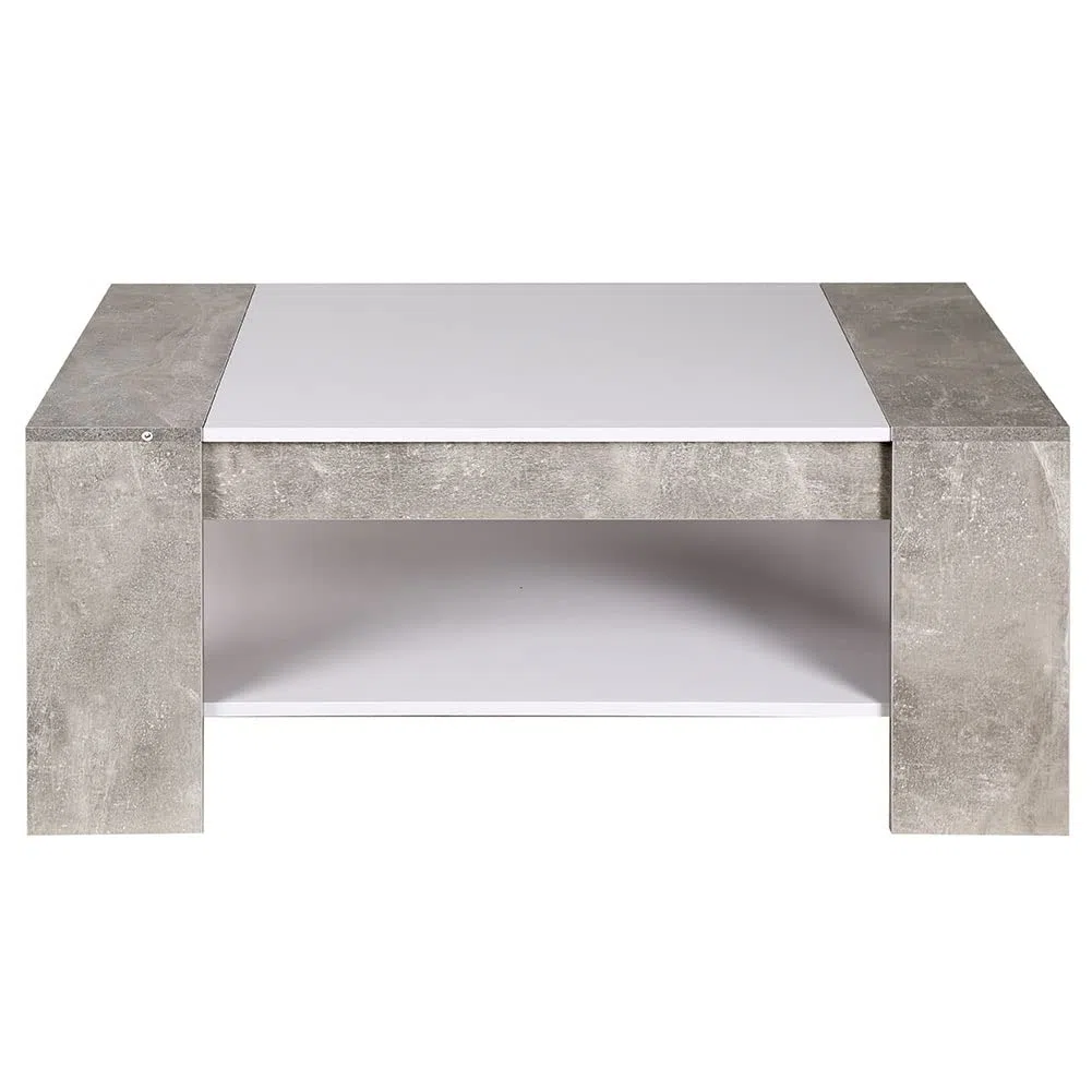 BAKAJI Tavolino Divano Tavolo Caffè da Salotto Rettangolare Design Moderno in Legno MDF con Ripiano Inferiore e Cassetto a Scomparsa Dimensione 100 x 58 x 44 cm Colore Grigio Effetto Cemento