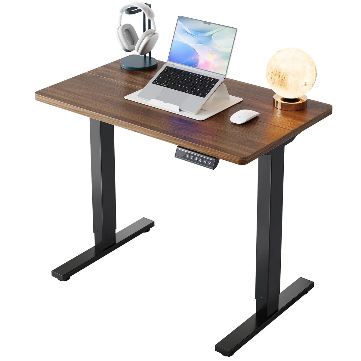 HUANUO Scrivania Regolabile in Altezza 80 x 48 cm, 4 impostazioni di altezza, scrivania elettrica per casa, ufficio e computer, standing desk, Noce Nero