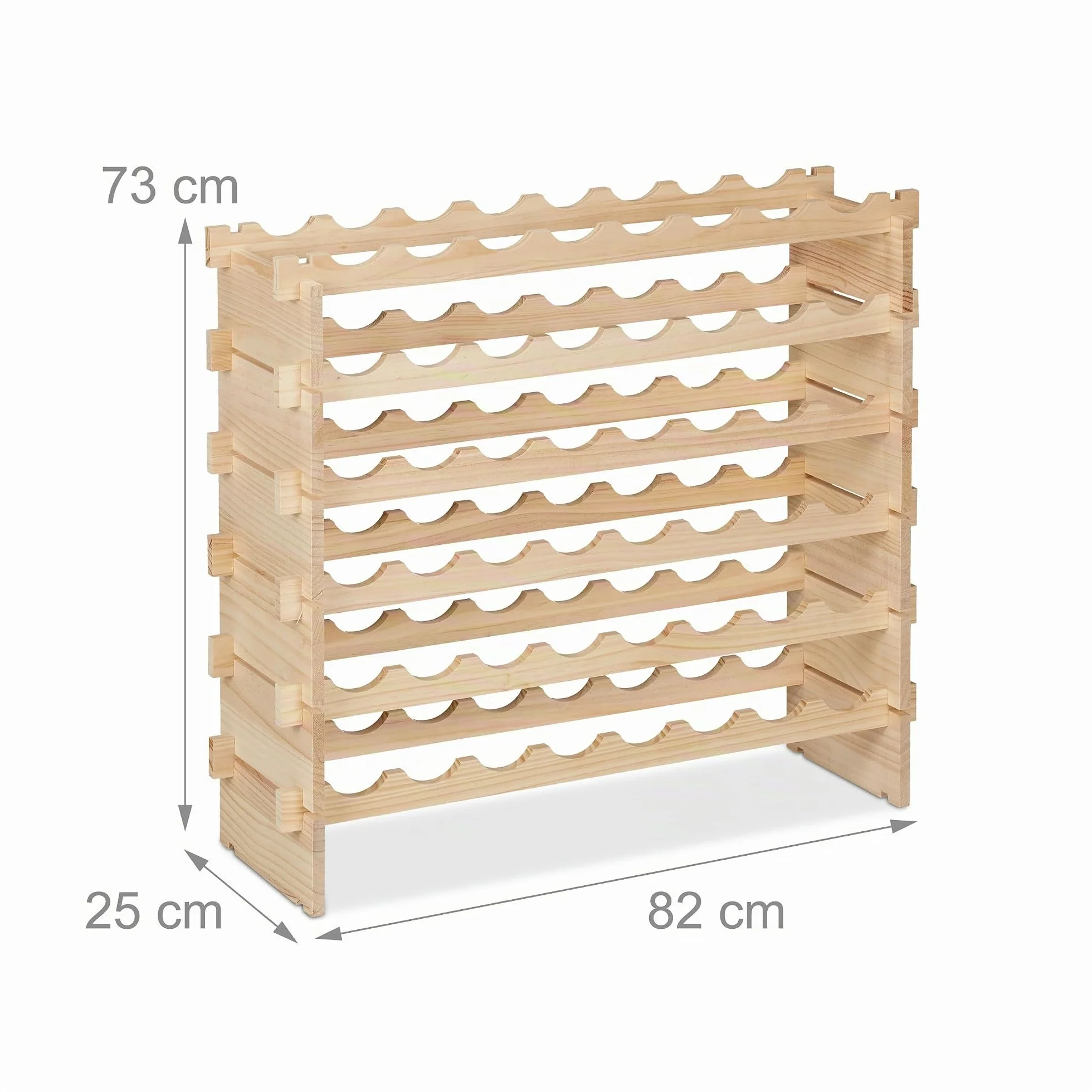 Relaxdays Cantinetta Portabottiglie, 48 Bottiglie di Vino, Disposizione Orizzontale, HLP 73x82x25 cm, in Legno, Naturale