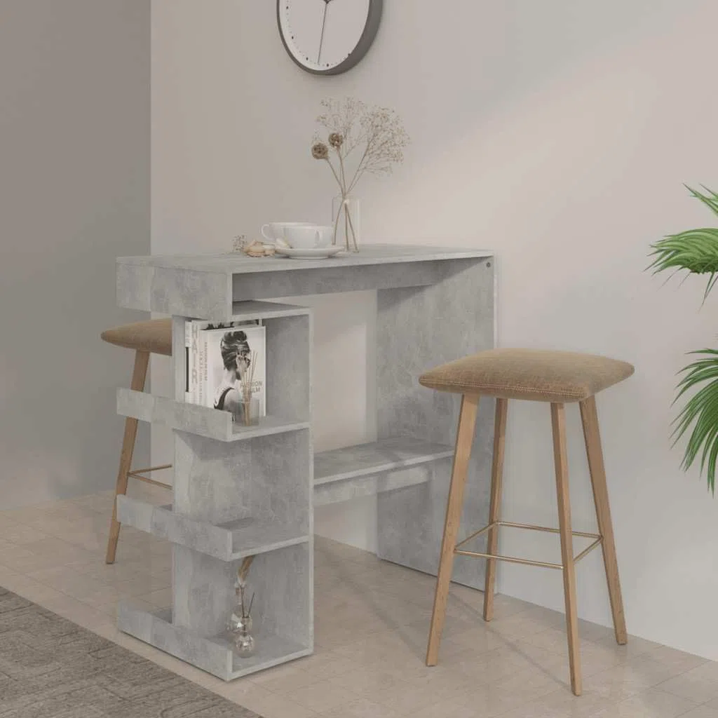 vidaXL Tavolo Bar con Ripiani Grigio Cemento 100x50x101,5cm Truciolato