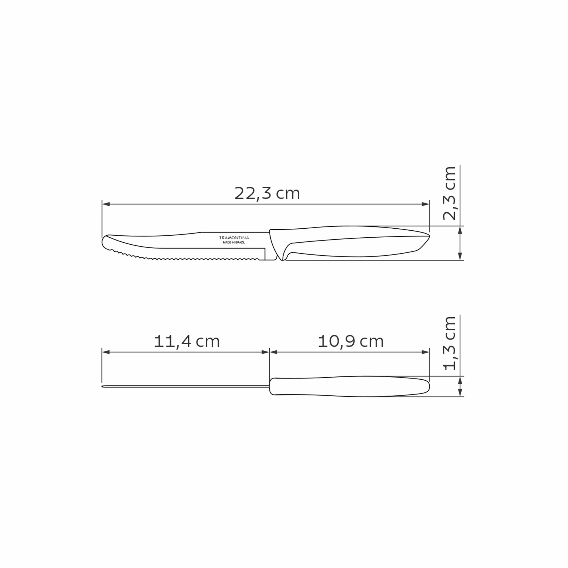 Tramontina Set di Coltelli da Tavola Dentati da Carne con Punta Arrotondata Colore Nero Acciaio Inossidabile Plenus 6 pezzi