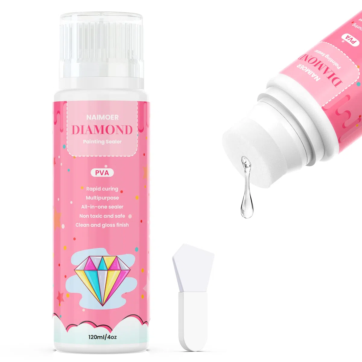 NAIMOER Sigillante per Diamond Painting, 120ml, Accessorio per Diamond Painting 5D Diamond Painting Colla Trasparente Pittura Diamante sigillante per Fissare e Sigillare Strass