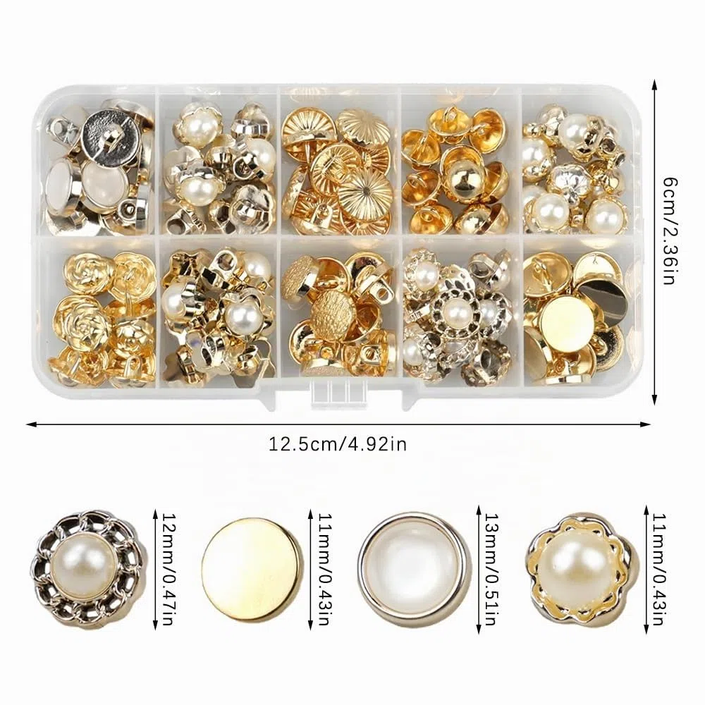 100 Bottoni per Cucito - 10 Stili, Piccoli per Donne e Ragazze - Per Vestiti, Cappotto, Camicia, Decorazione Fai Da Te, Abbigliamento (10-12 mm)