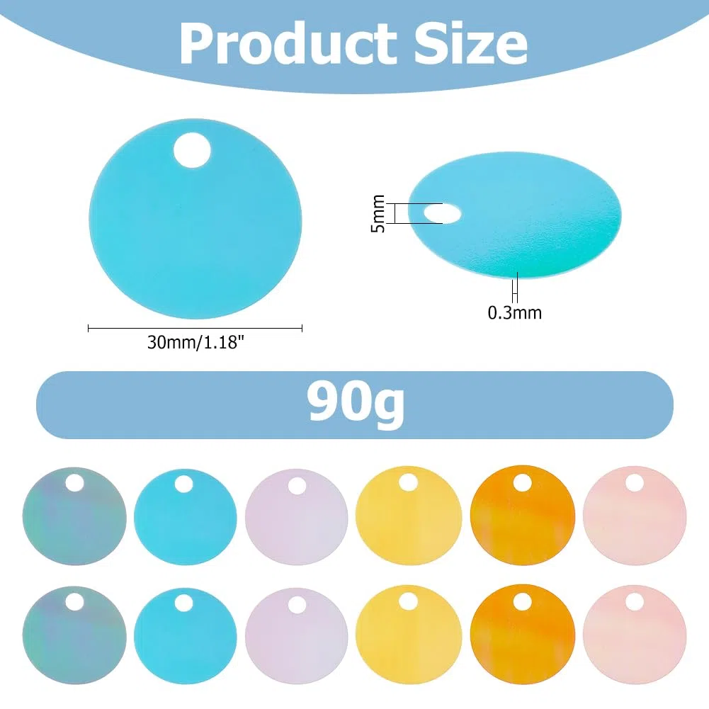 90 g di Paillettes Allentate da 30 mm Piatte Rotonde in PVC Iridescente, Applicazione di Pellicole Glitterate per Accessori da Cucito Fai da Te