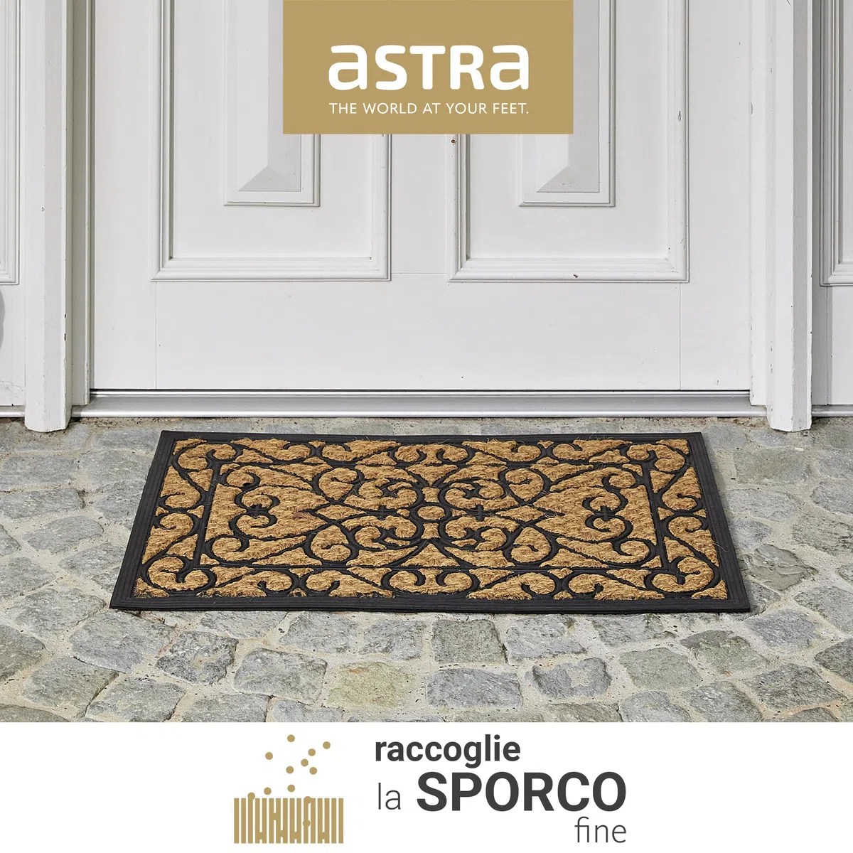 Astra Zerbino antiscivolo per esterni resistente alle intemperie - Coco Deluxe zerbino d'ingresso in gomma e cocco - 45x75 cm set di 2 Rilievo