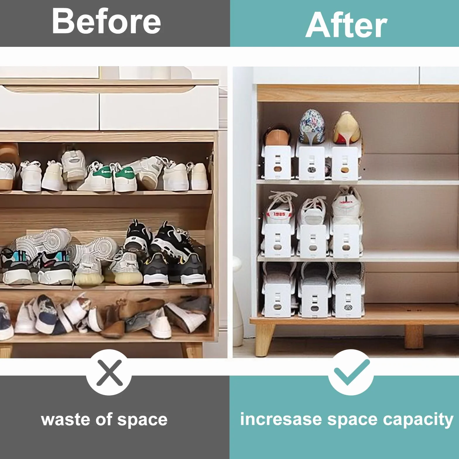 Organizzatore per Scarpe - Set di 10 Scaffali Regolabili a 3 Livelli, Antiscivolo in Plastica PP, Bianco - Ideale per Armadi, Scarpiera e Portascarpe
