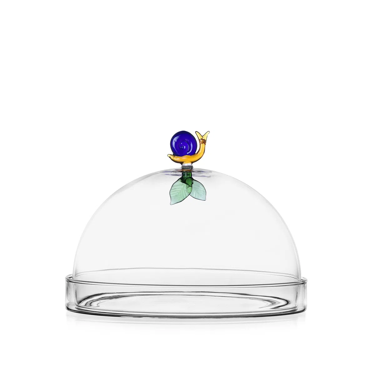 Ichendorf Milano Cupola con Piatto Chiocciola e Foglia | Collezione Animal Farm | D 20 cm | Vetro Borosilicato | Fatto a Mano