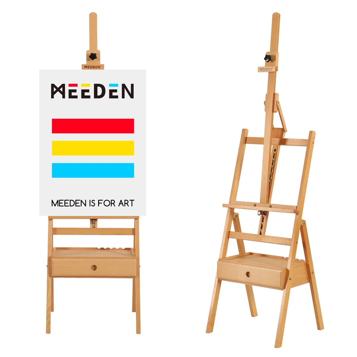 Meeden, cavalletto da studio inclinabile con telaio a H con cassetto per riporre oggetti artistici, regolabile, in legno di faggio massiccio, per artisti, studenti e principianti