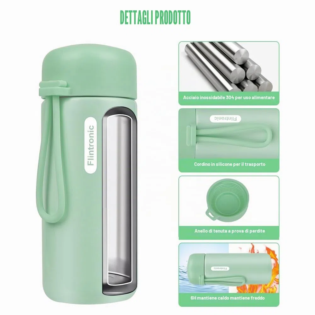 Flintronic Mini Borraccia Termica, 150ml Borraccia, Bottiglia Termica, Bottiglia Acqua in Acciaio Inox, Borracce Senza Perdite, Borraccia Acciaio Inox Senza BPA per Viaggi Scuola Sport Campeggio