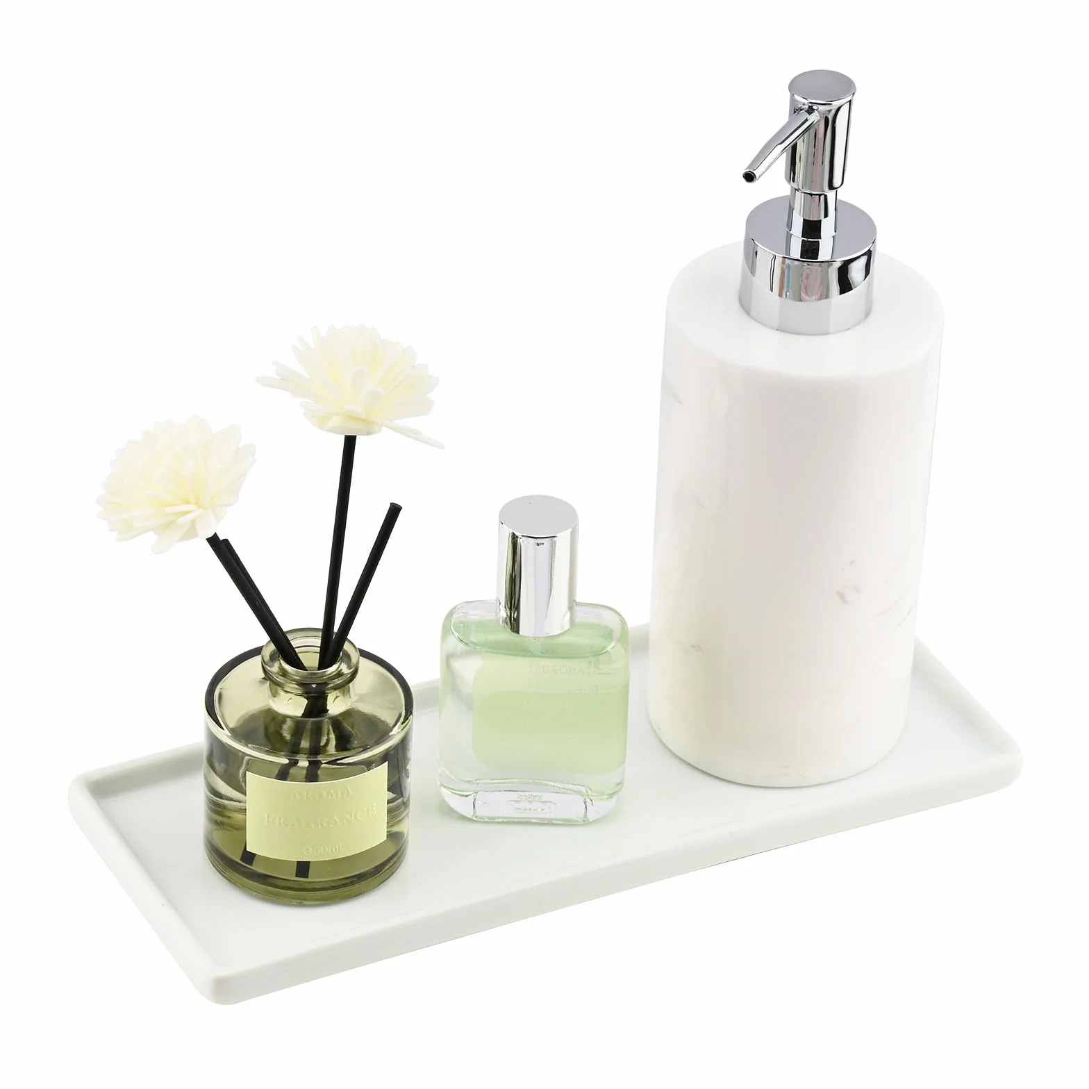 Vassoio Bagno Portaoggetti in Ceramica, Organizer per Vassoio Bianco Rettangolare, Decorativo Svuotatasche Moderno per Profumi, Sapone, Candele, Cucina (L)