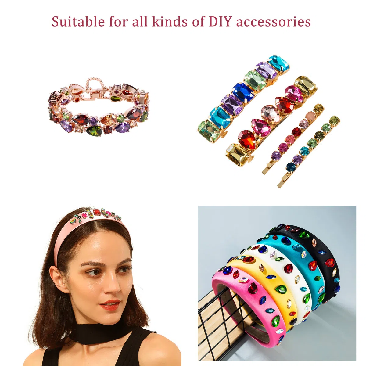 Cristallo Strass Acrilico Gemme Schiena Piatto Scintillante Pietre Preziose per DIY Artigianato Vestito Vestiti Multicolore 8 Forme 1200 Pezzi