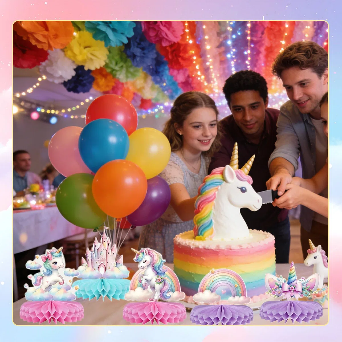 9 Pezzi Decorazioni Di Compleanno Con Unicorno, Tovaglie, Addobbi Tavola A Tema Unicorno, Arcobaleno Pastello, Favo Di Miele, Centrotavola Per Festa