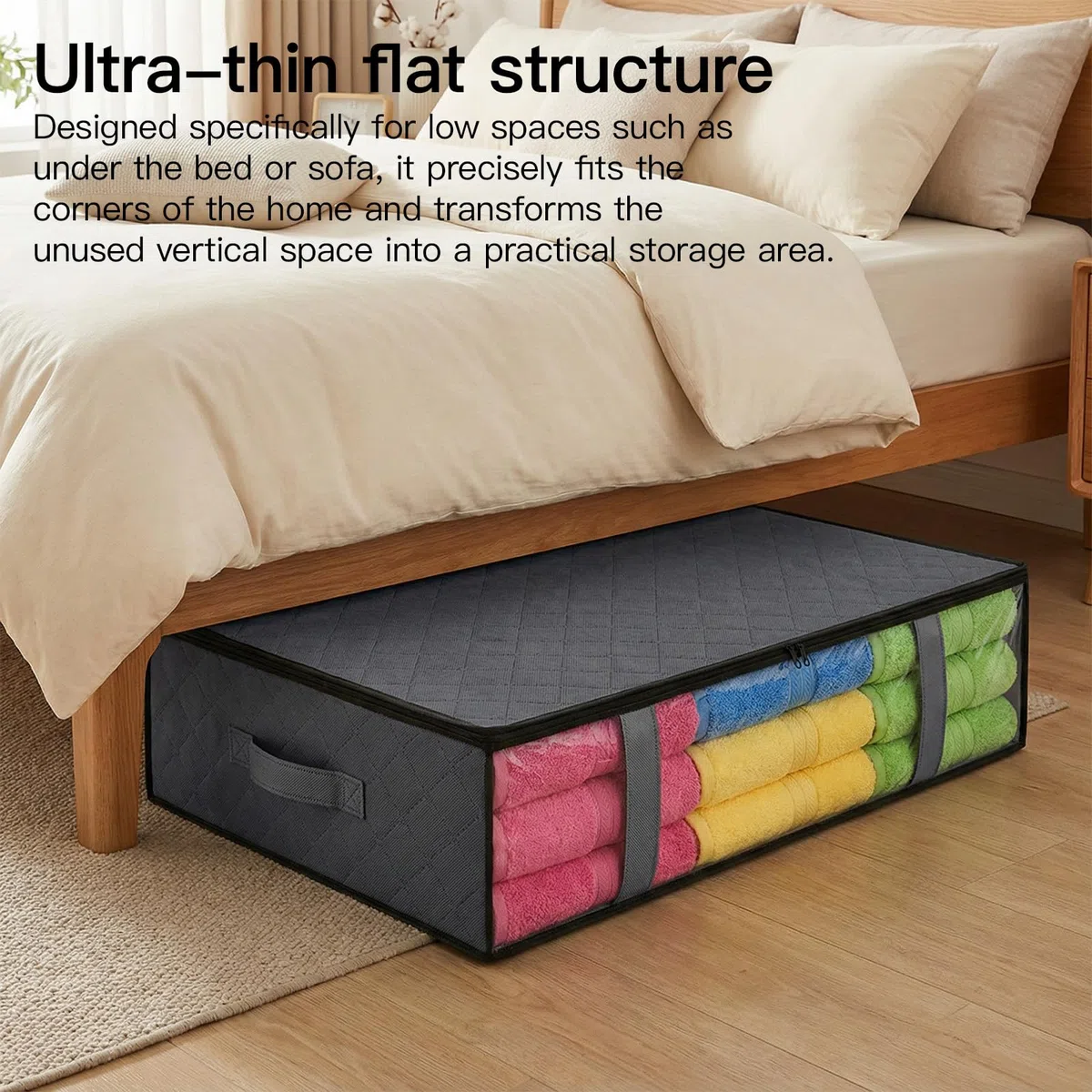 4 Pezzi Contenitori Sottoletto 60x45x15cm Scatole Sotto Letto Contenitore con Finestra di Osservazione e Maniglia per Piumoni, Lenzuola, Vestiti per Camera da Letto, Armadio