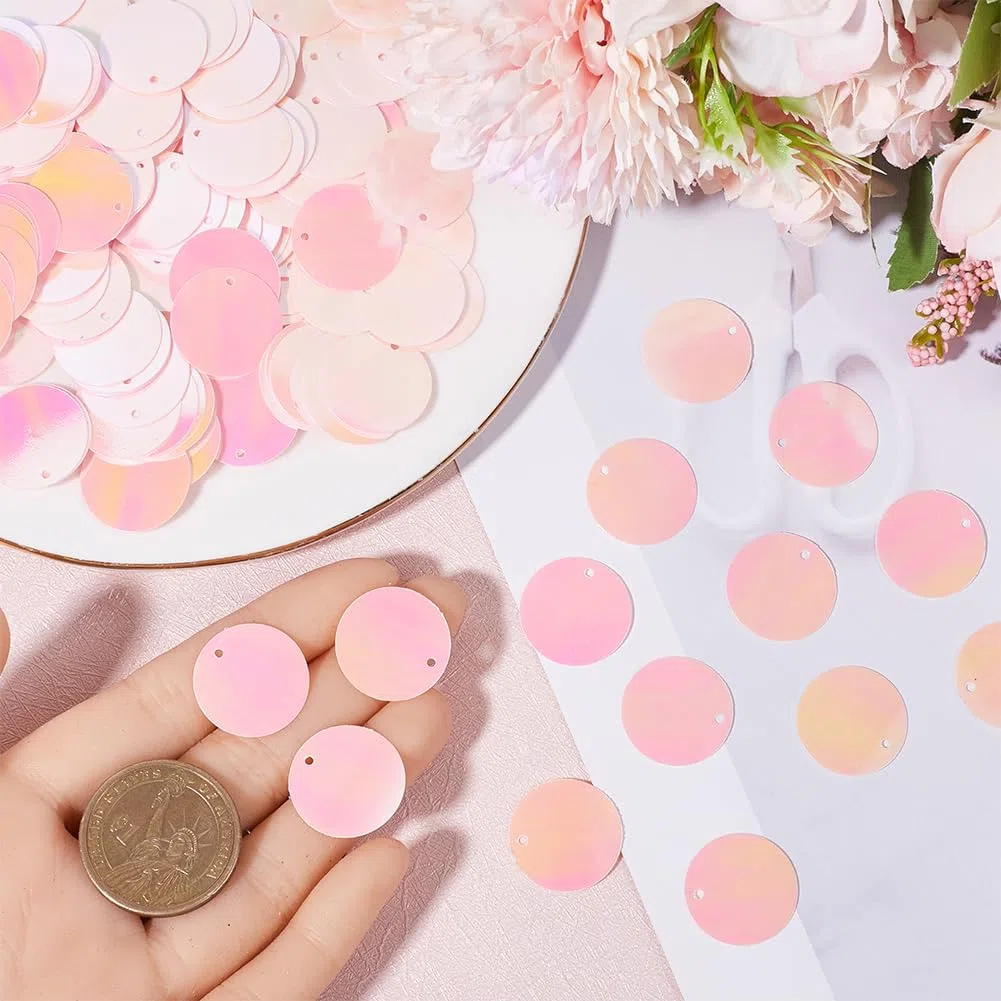 380 pz 20mm Rosa Paillettes Piatte Rotonde Plastica Pvc Iridescente Lucido Glitter Sciolte Perline per Cucito Artigianato Fai Da Te Ricamo