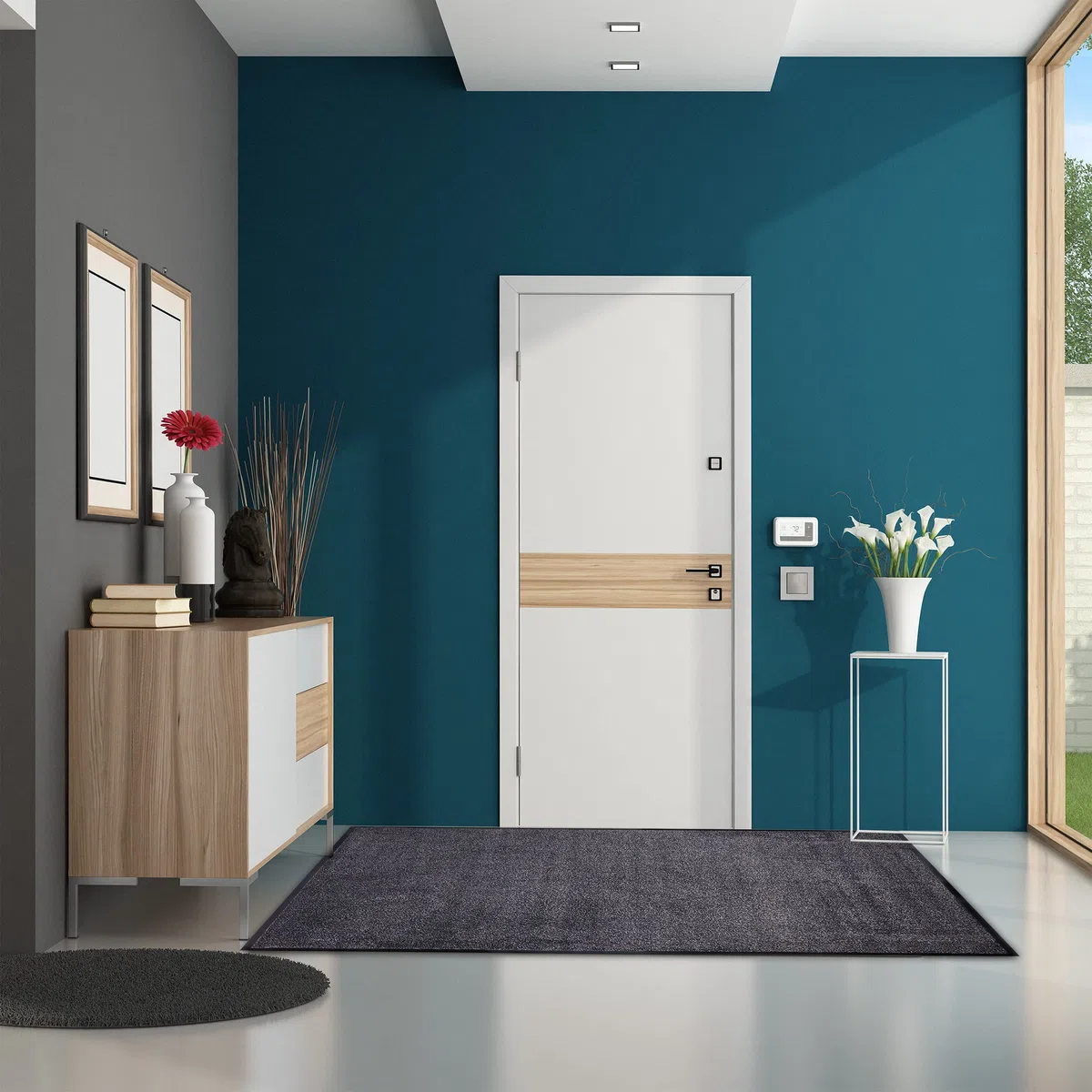 Relaxdays 10021902_761 Zerbino Asciugapassi, Tappeto da Ingresso, per Interni, Grande, Sottile, Nero-Grigio, 80x200 cm