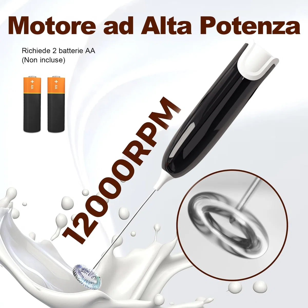 2 Pezzi Frullatrice Elettrica per Caffè al Latte, Funziona a Batteria, Frullatrice Elettrica Latte con Supporto in Acciaio Inossidabile, per Latte, Cappuccino, Caffè